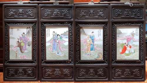 FOUR HANGING PORCELAIN PANELS IMMORTALS