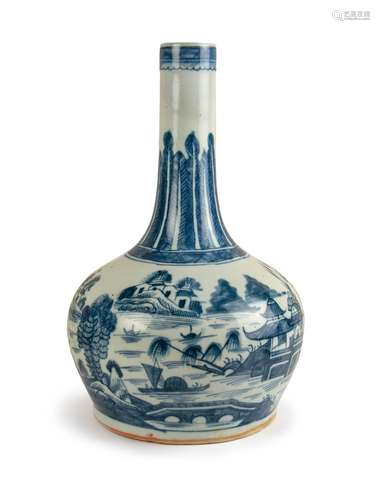 A BLUE AND WHITE STICK-NECK VASE