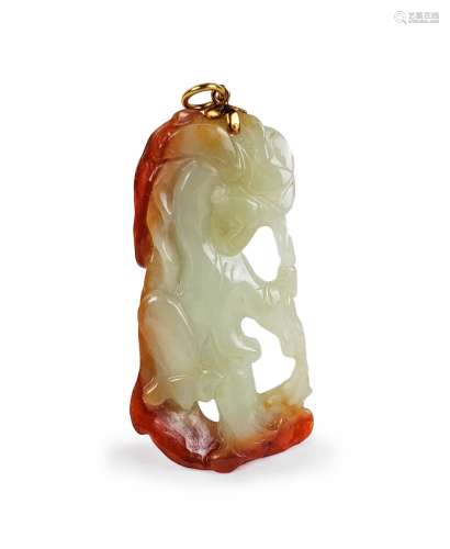 WHITE AND HONEY CARVED JADE PENDANT