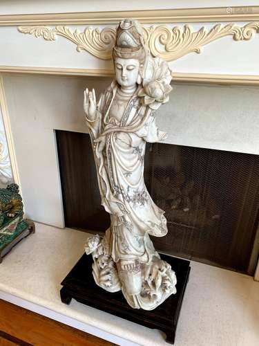 STONE CARVED GUAN YIN FIGURE