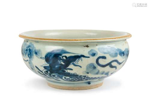 A CHINESE BLUE AND WHITE PORCELAIN DRAGON CENSER