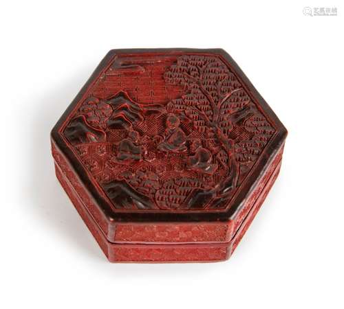 CHINESE HEXAGONAL CINNABAR LACQUER BOX