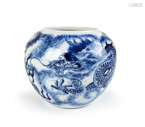 QING DYN BLUE AND WHITE DRAGON SCHOLARS POT