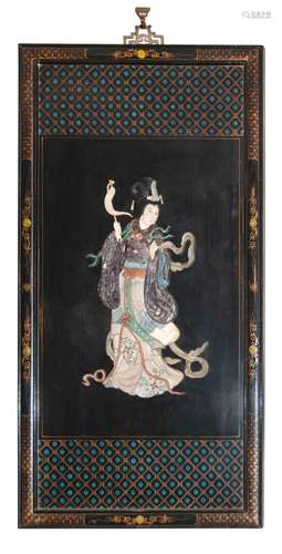 A WOOD INLAID 'DANCING LADY' WALL HANGING