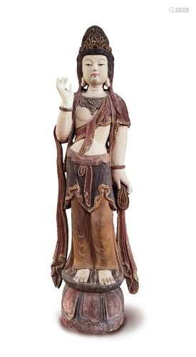 CARVED WOOD PAINTED GUAN YIN GODDESS