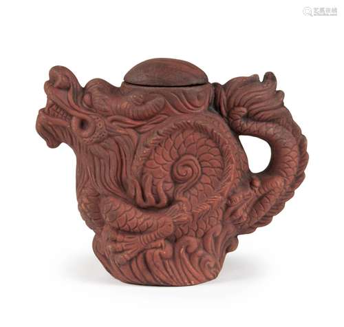 A YIXING CLAY DRAGON TEAPOT