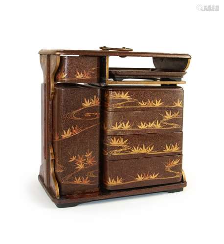 JAPANESE GILDED LACQURE TRAVEL TEA CADDY