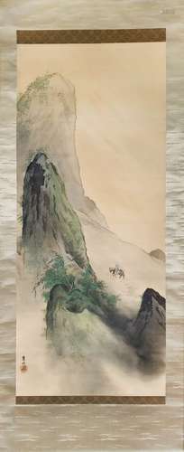 JAPANESE SCROLL PAINT ON PAPER- MAN ON HORSE