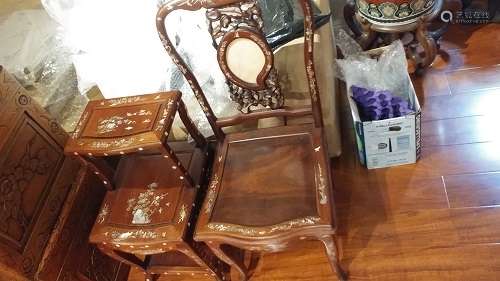 TWO CHINESE CHAIRS AND TABLE INLAYED (MOP)