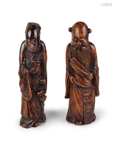 PAIR OF CHINESE CARVED BAMBOO FIGURES