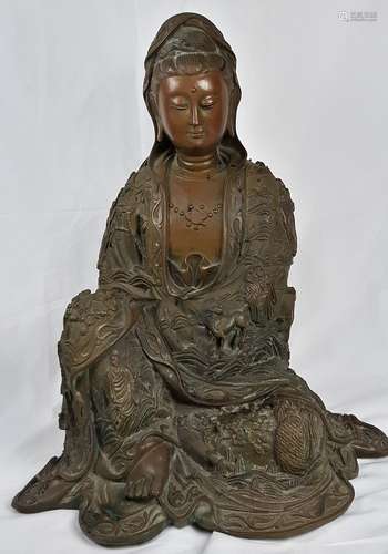 COPPER ALOY SEATED GUAN YIN GODDESS