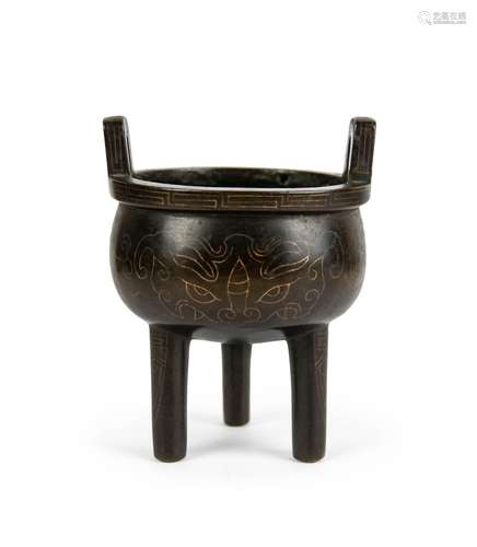 CHINESE BRONZE CENSER TAOTIE MASK