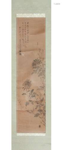 CALLIGRAPHY AND CHRYSANTHEMUM SCROLL