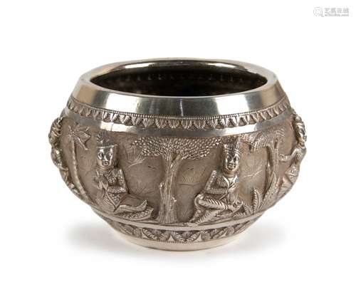 SILVERED PERSIAN FIGURAL BOWL