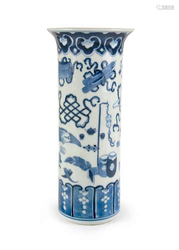 A BLUE AND WHITE SLEVE VASE