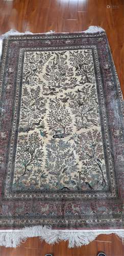 SILK WEAVED TAPASTRY/RUG, DEERS BIRDS AND DOGS