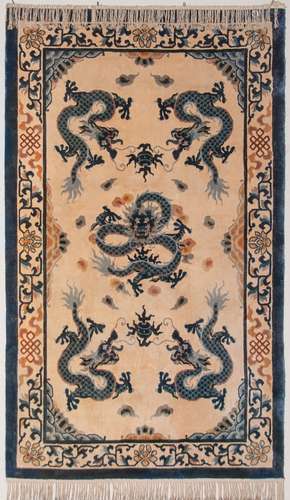 A FINE 'FIVE DRAGONS' WOOD CARPET/RUG