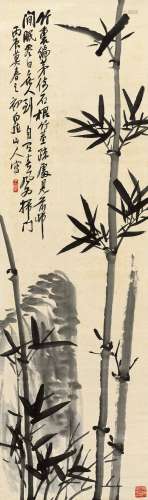 王震(1867-1938) 空谷竹影   丙辰（1916年）作 立轴 水墨绫本