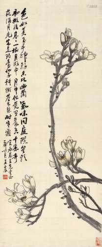 王震(1867-1938) 亭亭一树月明中   乙卯（1915年）作 立轴 设色绢本