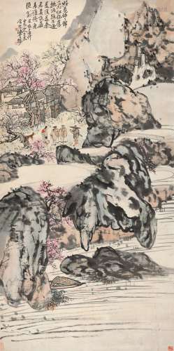 王震(1867-1938) 桃花源   癸亥（1923年）作 立轴 设色纸本