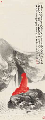 王震(1867-1938) 临瀑静修   癸丑（1913年）作 立轴 设色绫本