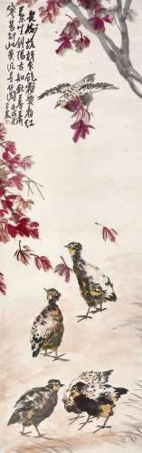王震(1867-1938) 红叶鹧鸪   壬戌（1922年）作 立轴 设色纸本