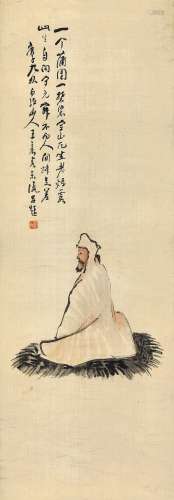 王震(1867-1938) 兀坐入定   庚子（1900年）作 立轴 设色绢本