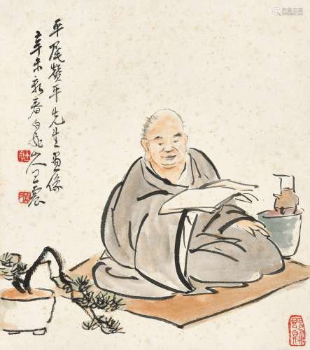 王震(1867-1938) 平尾赞平像   辛未（1921年）作 镜心 设色纸卡