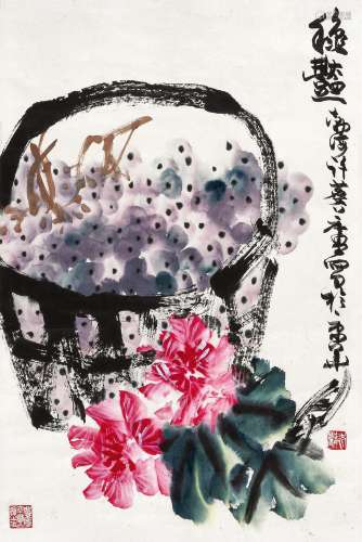 许麐庐(1916-2011) 秋艳    立轴 设色纸本