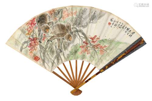 金梦石(1869-1952) 封侯 叶尔恺(1864-1942) 杂钞  成扇 设色纸本