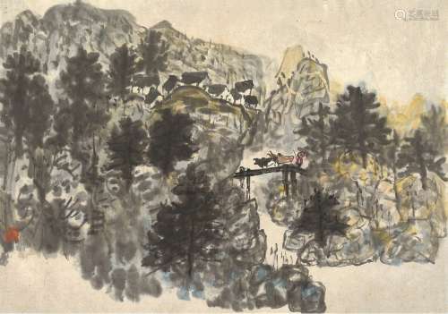 陈子庄(1913-1976) 溪山归牧    镜心 设色纸本