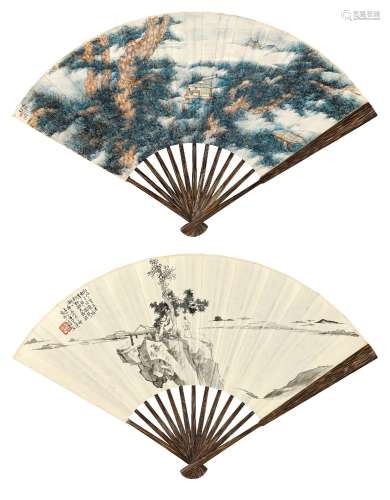 李上达(1885-1949) 双面绘扇   庚辰（1940年）作 成扇 设色纸本、水墨纸本