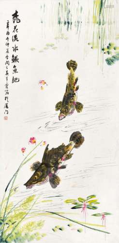 吴青霞(1910-2008) 桃花流水鳜鱼肥   辛酉（1981年）作 立轴 设色纸本