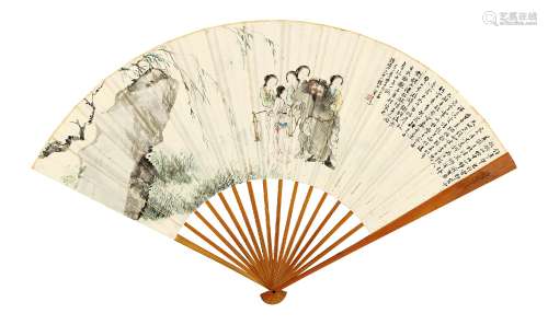 王素(1794-1877) 温柔乡有伟丈夫 佚名 唐诗二首  成扇 设色纸本