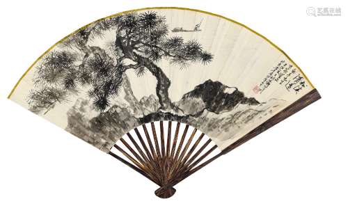 胡佩衡(1891-1962) 书画合璧扇   辛丑（1961年）作 成扇 水墨纸本、水墨泥金笺