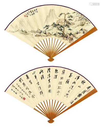 卢子枢(1900-1978) 书画合璧扇   甲辰（1964年）作 成扇 设色纸本