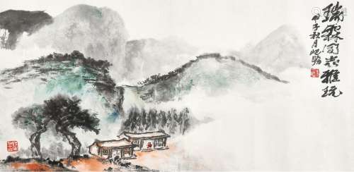 朱屺瞻(1892-1996) 晴峦雨过   甲子（1984年）作 镜心 设色纸本