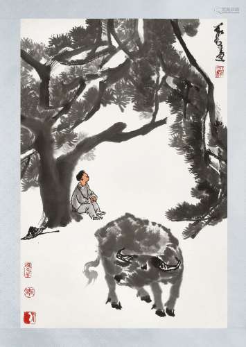 李可染(1907-1989) 冬牧    立轴 设色纸本