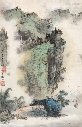 陶一清(1914-1986) 漓江览胜    立轴 设色纸本