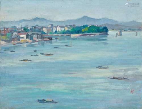 周碧初(1903-1995) 潭江风景 1961年 布面 油画