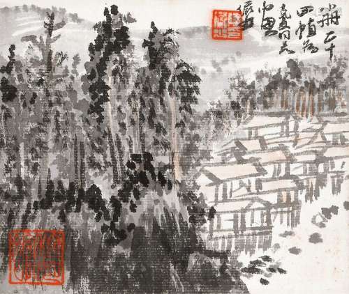 陆俨少(1909-1993) 林溪人家    镜心 设色纸本