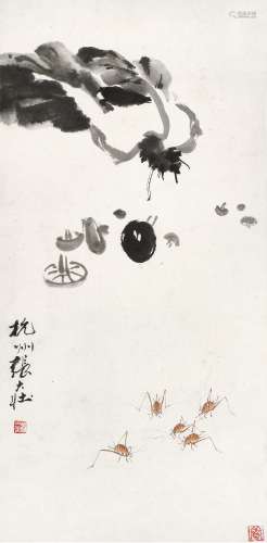 张大壮(1903-1980) 清蔬灶马    立轴 设色纸本