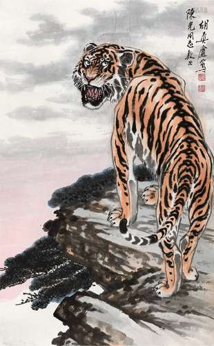 胡爽盦(1916-1988) 松崖虎啸    镜心 设色纸本