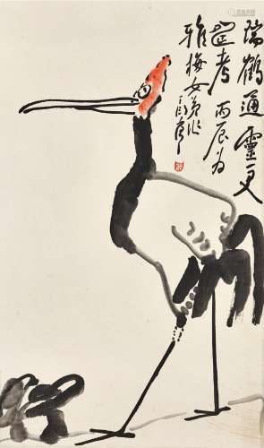 丁衍庸(1902-1978) 瑞鹤通灵更寿考   丙辰（1976年）作 镜心 设色纸本