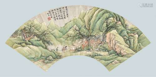 张晋(1907-1987) 踏遍寒山路几重 庚寅（1950年）作 扇面镜心 设色纸本