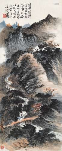 萧愻(1883-1944) 溪山访旧  立轴 设色纸本