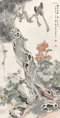 花元(1898-1957) 南山之寿 辛巳（1941年）作 立轴 设色纸本