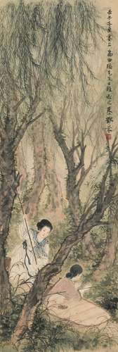 邓芬(1894-1964) 柳溪双姝 壬午（1942年）作 立轴 设色纸本