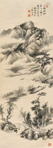 胡铁梅(1848-1899) 六桥烟柳  立轴 水墨绫本