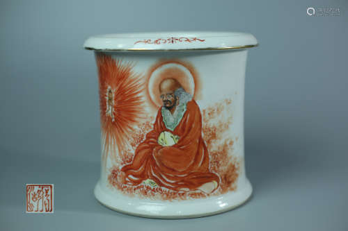 A STORY-TELLING PORCELAIN PEN HOLDING BUCKET WITH MARKING